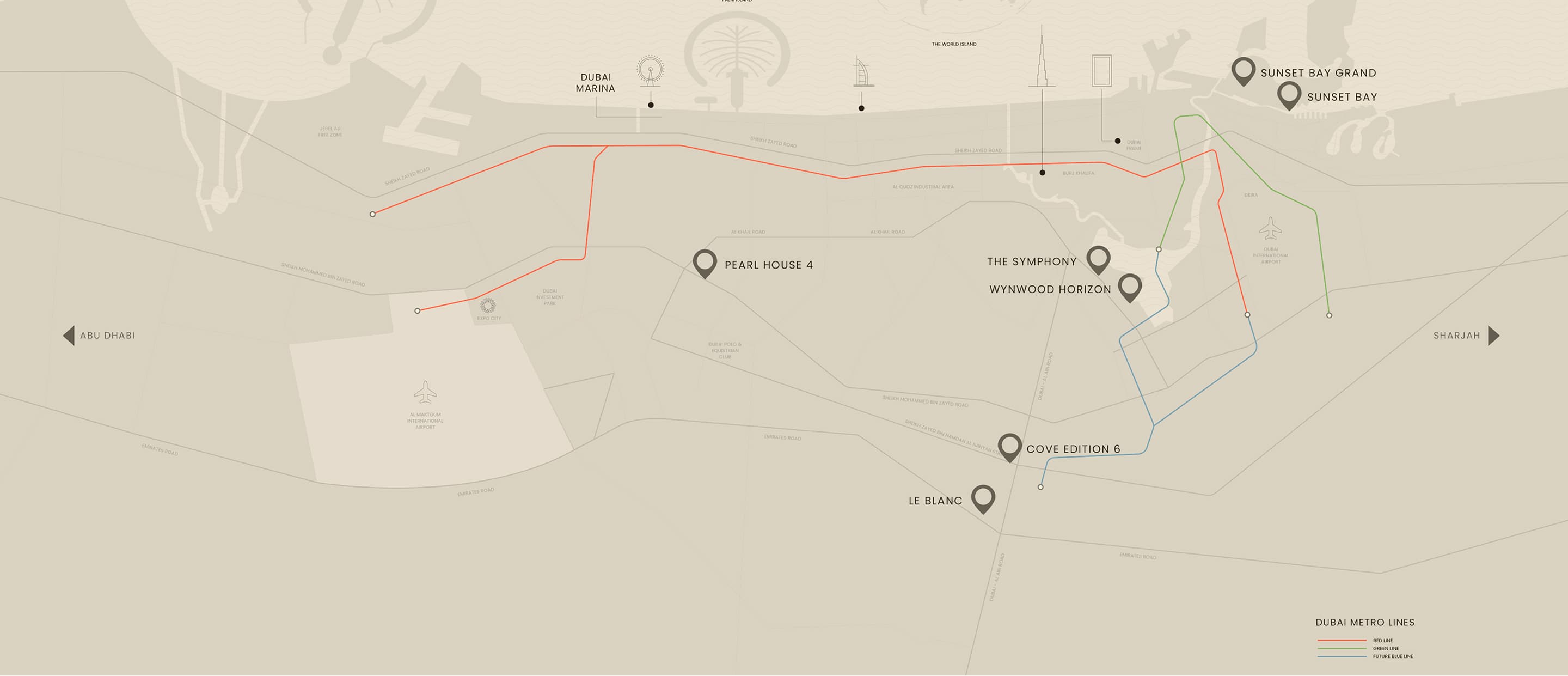 Map of Imtiaz Developments projects across Dubai